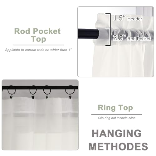 Sheer Curtains Living Room 54 inches Long (Ivory / 42"W x 54"L (Pack of 2))