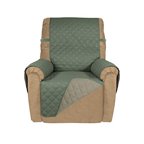 Reversible Quilted Recliner Sofa Cover (Small Recliner / Greyish Green/Beige)