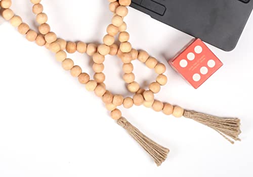 Farmhouse Rustic Wooden Beads Garland with Natural Jute Tassels (Natural)