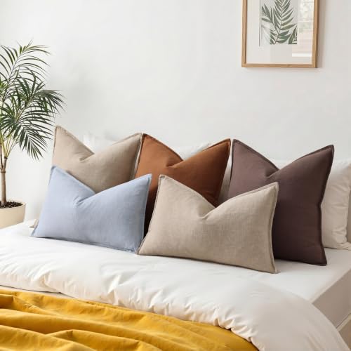 Fall Brown Linen Throw Pillow Covers 26x26 Set of 2 (Linen Brown / 26" x 26" (Pack of 2))