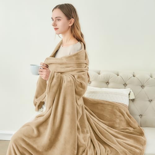 Fleece Blanket Soft Plush Twin Size Blanket Light Camel 60"x80" (Light Camel / Twin(60"x80"))