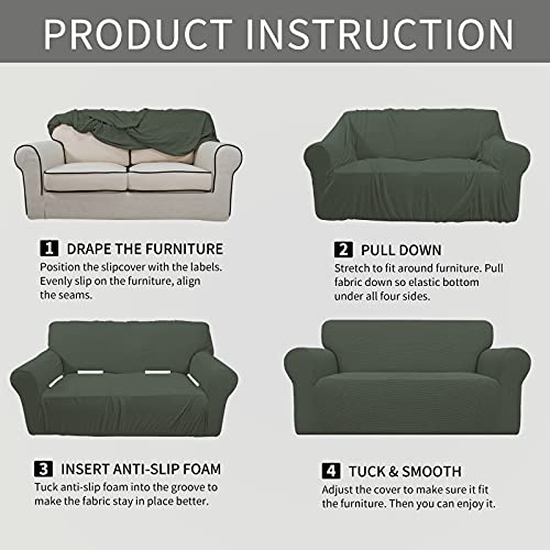Stretch Oversized Loveseat Couch Covers Washable Olive Green (Medium-XL Loveseat / Olive Green)