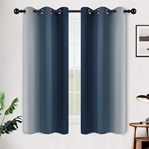 Ombre Navy Blue to Grey White Curtains for Living Room 42Wx63L (42"W x 63"L (Pack of 2) / Navy Blue)