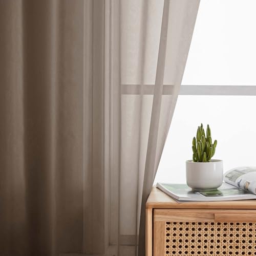 Chocolate Sheer Curtain for Bedroom Living Room 78 Inches Long 2 Panels Set (Chocolate / 42"W x 78"L (Pack of 2))