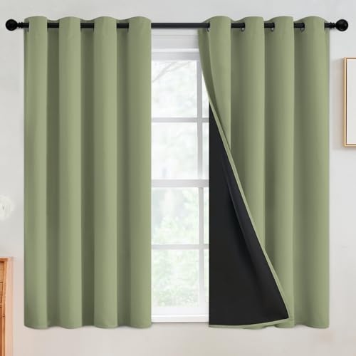Sage 100% Blackout Curtains Room Darkening Living Room 54 Inch (Sage / 52"W x 54"L (Pack of 2))