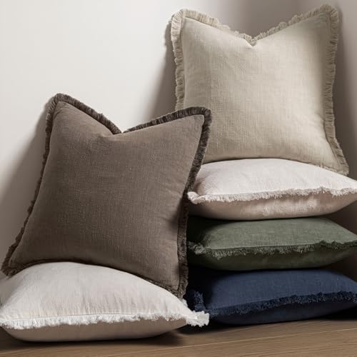 Linen Fringe Decorative Fall Euro Throw Pillow Covers Coffee 26x26 (26" x 26" (Pack of 2) / Coffee)