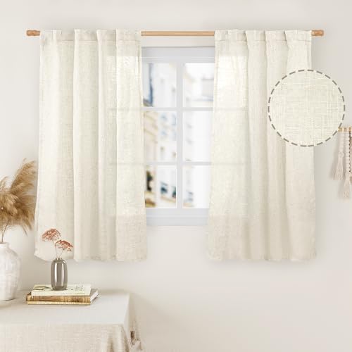 Short Window Linen Curtains for Bedroom 2 Panels (Natural / 34"W x 54"L (Pack of 2))