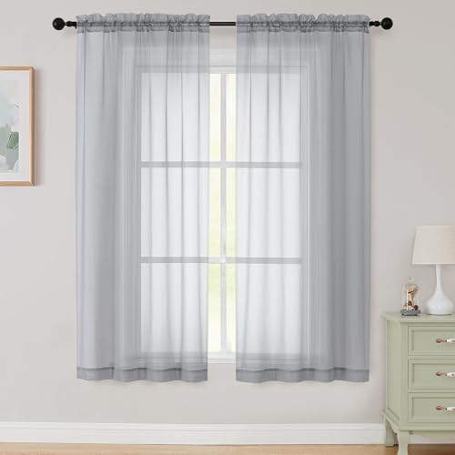 Sheer Light Grey Curtains for Bedroom Living Room 63 Inch Length 2 Panels (Light Grey / 42"W x 63"L (Pack of 2))
