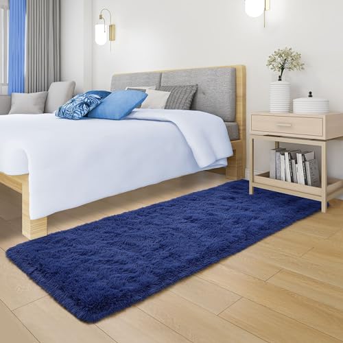 Navy Soft Runner Rugs for Bedroom 2x6 ft with Rubber Backing (Light Navy / 2' X 6' (Runner))