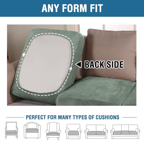 Velvet Stretch Couch Cushion Cover Plush Cushion Slipcover for Chair Cushion Furniture Protector Seat Cushion Sofa Cover (Sea Grass / 1 Cushion Armchair)