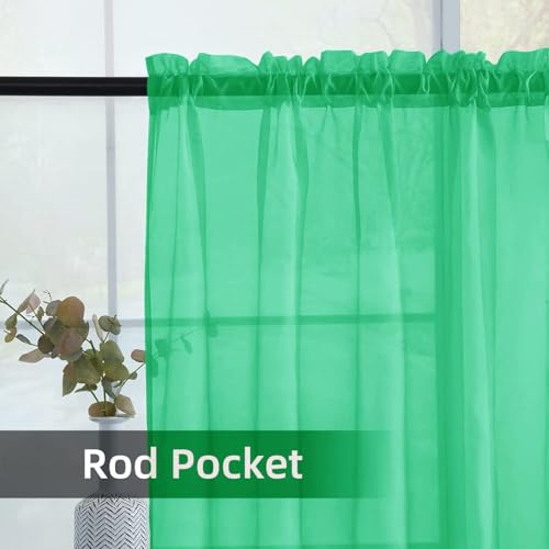 Solid Sheer Rod Pocket Curtain Voile Draperies 2 Panels White Beige Black Grey Ivory 52 Inch Width 96 Inch Long 1 Pair for Kitchen Bedroom Children Living Room Yard (Grass Green / 52"W x 96"L (Pack of 2))