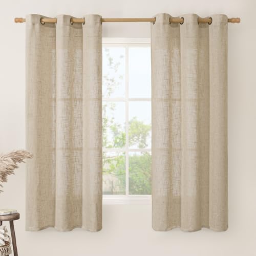 Linen Curtains 63 inches Long for Bedroom 2 Panels (38"W x 63"L (Pack of 2) / Brown)