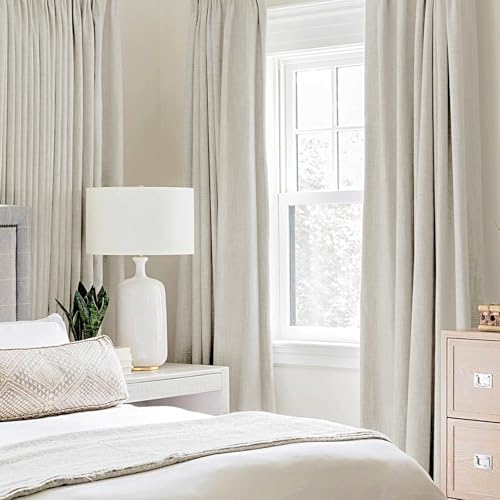 100% Blackout Linen Curtains for Bedroom 52x45 Inches Light Cream (Light Cream / 52"W x 45"L (Pack of 2))