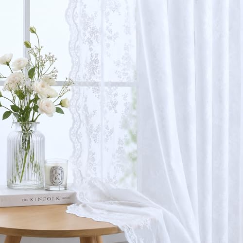 Vintage Lace Curtains 72 Inches Long Brilliant White 2 Panels (Brilliant White / 52"W x 72"L (Pack of 2))