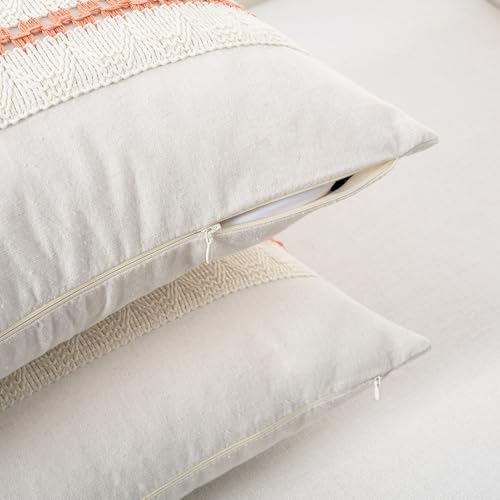 Set of 1 Boho Coral Lumbar Decorative Throw Pillow Cover 12x20 Inch for Couch Bed Sofa Chair (20" x 12" (Pack of 1) / Coral)
