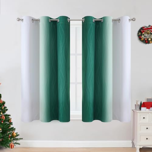 Green and Greyish White Blackout Curtains 42Wx54L 2 Panels (Green and Greyish White / 42"W x 54"L (Pack of 2))