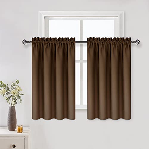 Short Blackout Curtains 52 x 36 Inch Long for Kitchen RV Bunk Brown (Brown / 52"W x 36"L (Pack of 2))