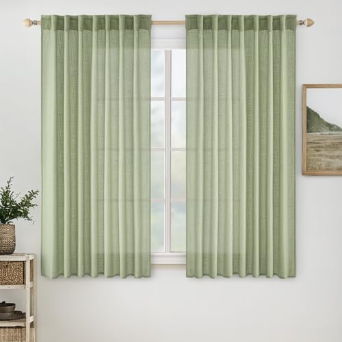 Sage Green Linen Curtains 52x63 Inch Length 2 Panels for Bedroom (52"W x 63"L (Pack of 2) / Sage Green)