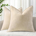 Chenille Beige Velvet Throw Pillow Covers 18x18 Set of 2 (Natural Beige / 18" x 18" (Pack of 2))