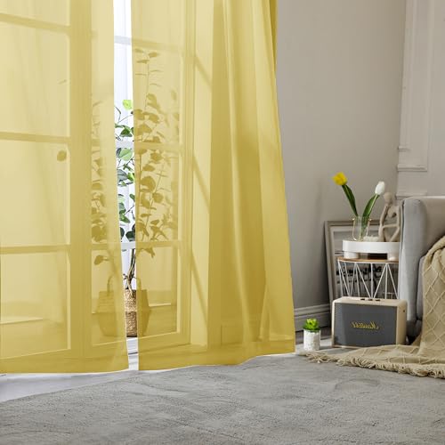 Yellow Sheer Curtains 96 Inches Long 2 Panels (Yellow / 42"W x 96"L (Pack of 2))