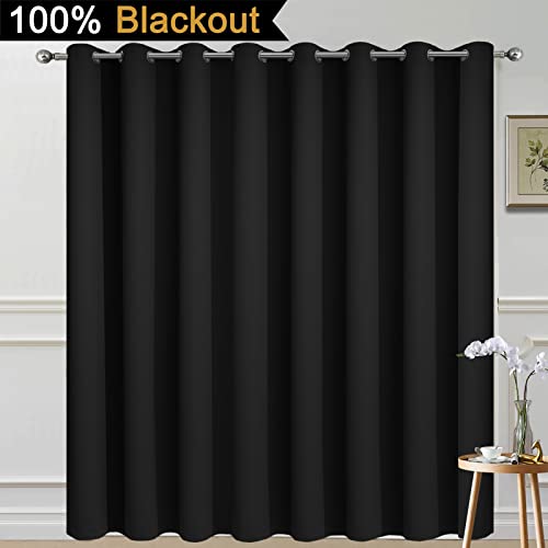 Black 100% Blackout Patio Door Curtain Panels W100 x L84 (100"W x 84"L (Pack of 1) / Black)