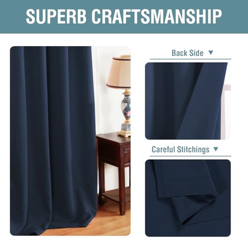 Blackout Curtain for Living Room Thermal Insulated Window Treatment Curtain 54 inch Length Energy Saving Solid Grommet Top Blackout Drape (52"W x 54"L (Pack of 1) / Navy Blue)