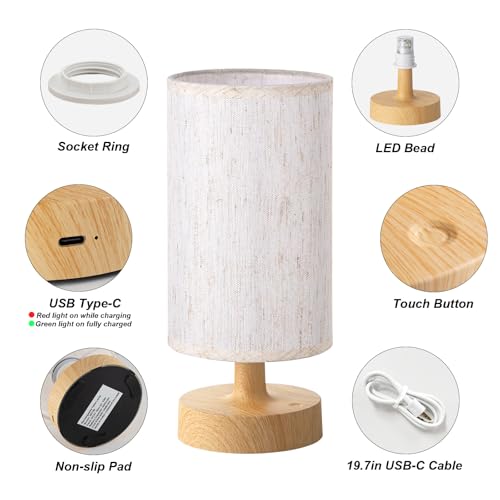 Cordless Table Lamp Rechargeable Small (Beige - Wood / 2 Pack - 10in)