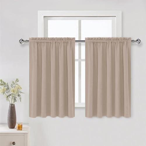 Short Blackout Curtains 60 x 36 Inch Long for Kitchen RV Bunk Camel (Camel / 60"W x 36"L (Pack of 2))