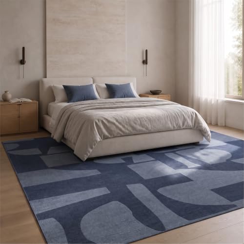 8x10 Area Rugs for Living Room Large Modern Washable Rug (Navy / 8' x 10' (Rectangular))