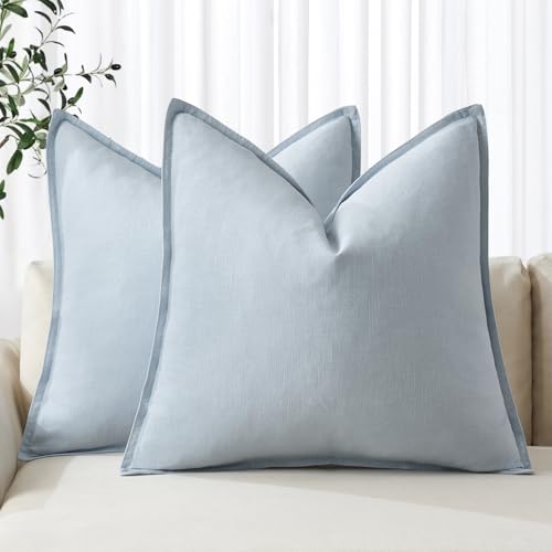 Decorative Linen Pillow Covers 20x20 Inch Light Blue (Light Blue / 20" x 20" (Pack of 2))