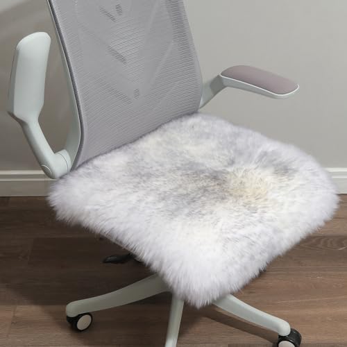 Square Fur Sheepskin Chair Cover Seat Cushion Pad Super Soft Area Rugs for Living Bedroom Sofa 18" x 18" (Gray Tip / 18" x 18" (Pack of 1))