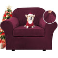 Rich Velvet Stretch 2 Piece Cover Chair Slipcover Sofa Cover Furniture Protector Couch Soft with Elastic Bottom Chair Couch Cover with Arms Width Up to 49 Inch (1 Cushion Chair / Wine/Burgundy)