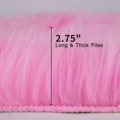 Hot Pink Faux Sheepskin Rug 2x3 ft (Hot Pink / 2' x 3' (Oval))