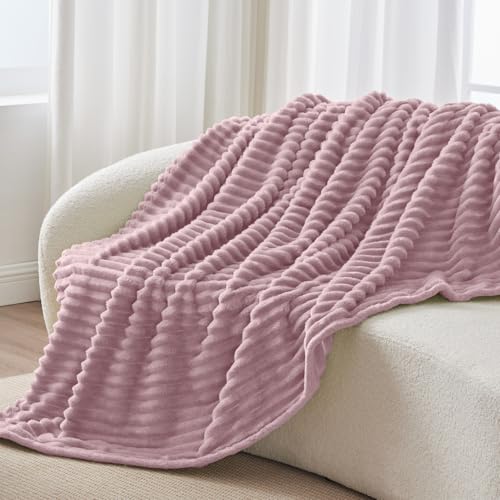 Ribbed Fleece Throw Blanket for Couch (Berry Purple / Throw(50"x60"))