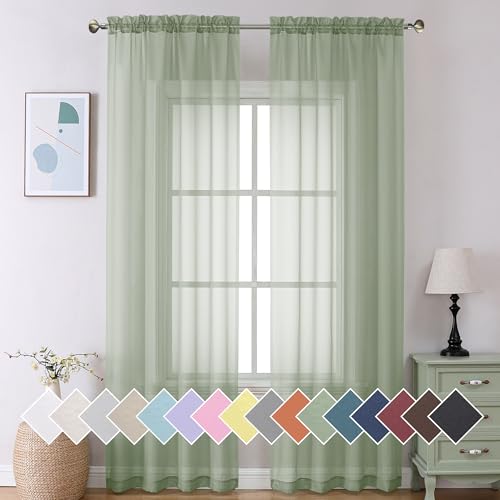 Long Sheer Curtains for Bedroom (40"W x 120"L (Pack of 2) / Sage Green)