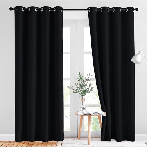 Black Out Curtains for Bedroom 84 Inches Long (Black / 52"W x 84"L (Pack of 2))