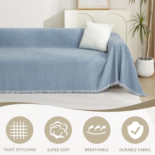 Couch Cover Sofa Covers (91" x 118" / Tassels Edge-blue)