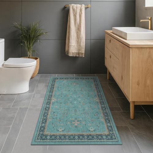 Teal 3x6 Wide Non Slip Kitchen Rug (3' x 6' (Rectangular) / Emerald Teal)