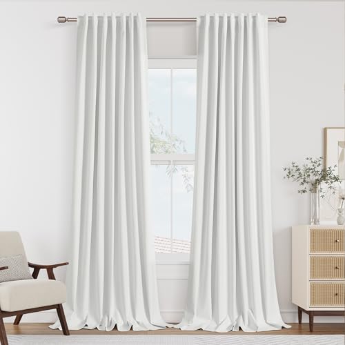 White 100% Blackout Linen Curtains 126 Inch Length 2 Panels Set for Living Room Bedroom Back Tab Thermal Insulated Black Out Drapes Room Darkening Farmhouse Window Curtains 52x126 (White / 52"W x 126"L (Pack of 2))