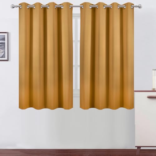 Blackout Curtains 66 x 54 Inch Long Mustard Yellow Curtains Set of 2 Panels Room Darkening Curtains for Bedroom and Living Room (Mustard Yellow / 66"W x 54"L (Pack of 2))