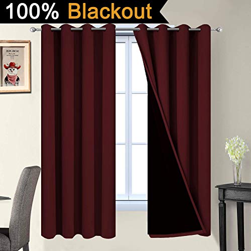 Burgundy Red Blackout Curtains 63 Inches Long for Bedroom 52" Wide (52"W x 63"L (Pack of 2) / Burgundy Red)