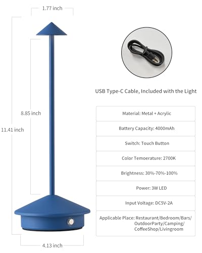 Modern Cordless Table Lamp Set of 2 (Blue (2 Pack))