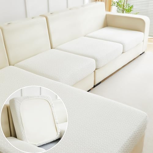 Sofa Covers Couch Covers for Sofa Pet Friendly Couch Cushion Covers Universal Sofa Covers Washable Stretch Slipcovers for Sectional Sofa (Texture Ivory White / 3 Seats + Chaise Cover)