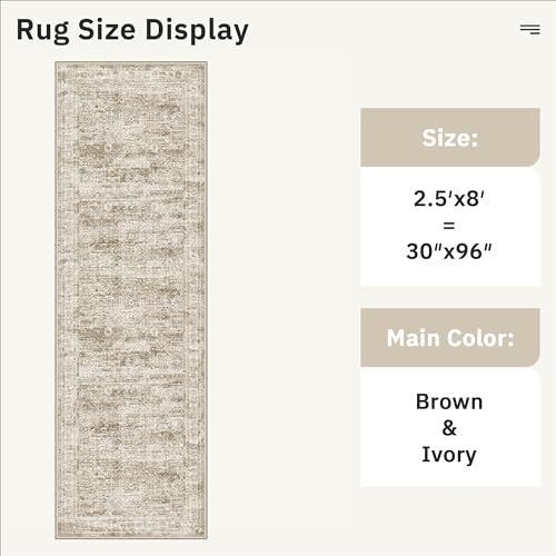 Washable Runner Rug 2'6"x8' Kitchen Hallway Runners Brown (Brown / 2'6" x 8' (Runner))