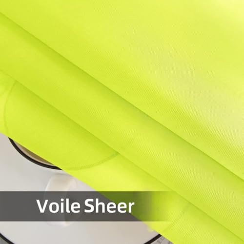 Solid Sheer Rod Pocket Curtain Voile Draperies 2 Panels White Beige Black Grey Ivory 52 Inch Width 63 Inch Long 1 Pair for Kitchen Bedroom Children Living Room Yard (Chartreuse / 52"W x 63"L (Pack of 2))