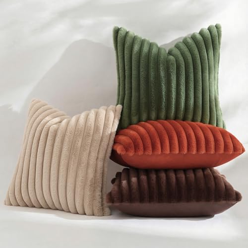 Fall Faux Fur Throw Pillow Covers 12x20 Set of 2 Khaki Brown (Light Khaki Brown / 20" x 12" (Pack of 2))