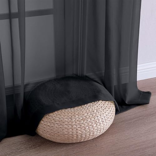 Black Sheer Curtains 120 Inch Long 2 Panels for Living Room 59" Wide (Black / 59"W x 120"L (Pack of 2))