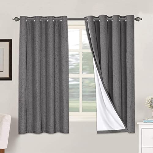 100% Blackout Linen Curtains 63" L 2 Panels Grey (Grey / 52"W x 63"L (Pack of 2))