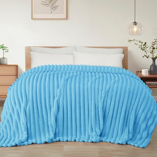 Striped Queen Size Fleece Blanket for Bed (Blue / Queen ( 90x90 IN ))