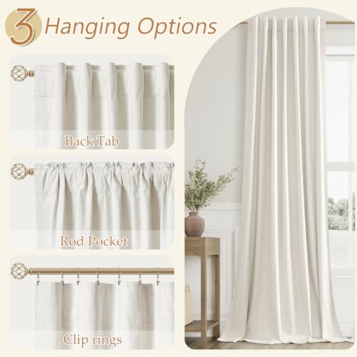 Extra Long 100% Blackout Linen Curtains for Bedroom 120 Inch Long 10 FT Natural Cream Black Out Curtain Back Tab Thermal Insulated Room Darkening Window Drapes for Living Room 2 Panels Beige Ivory (Cream / 52"W x 120"L (Pack of 2))